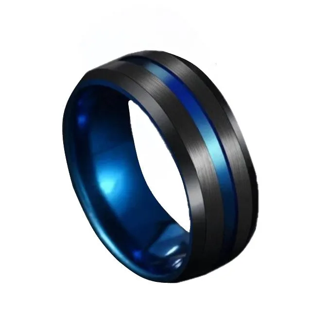 Stainless steel Black Titanium Rainbow Groove Rings 8MM