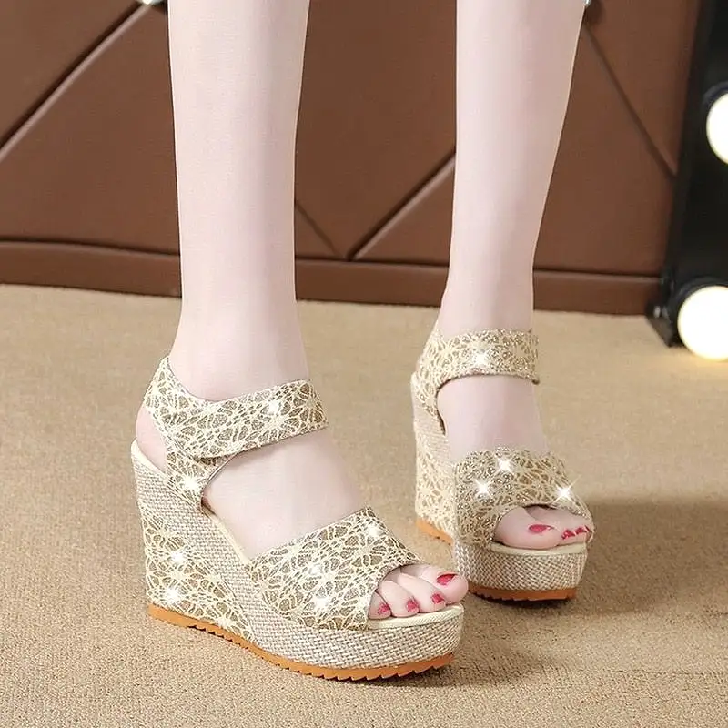 Summer Lace Platform Sandals High Heels  Shoes Open Toe Espadrilles Comfortable Sandals