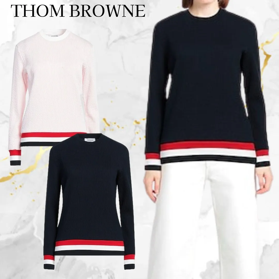 THOM BROWNE  |Crew Neck Casual Style Long Sleeves Plain Cotton