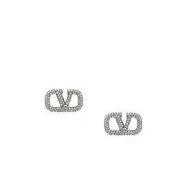 VLogo 15mm Signature Strass Stud Earrings, Palladium