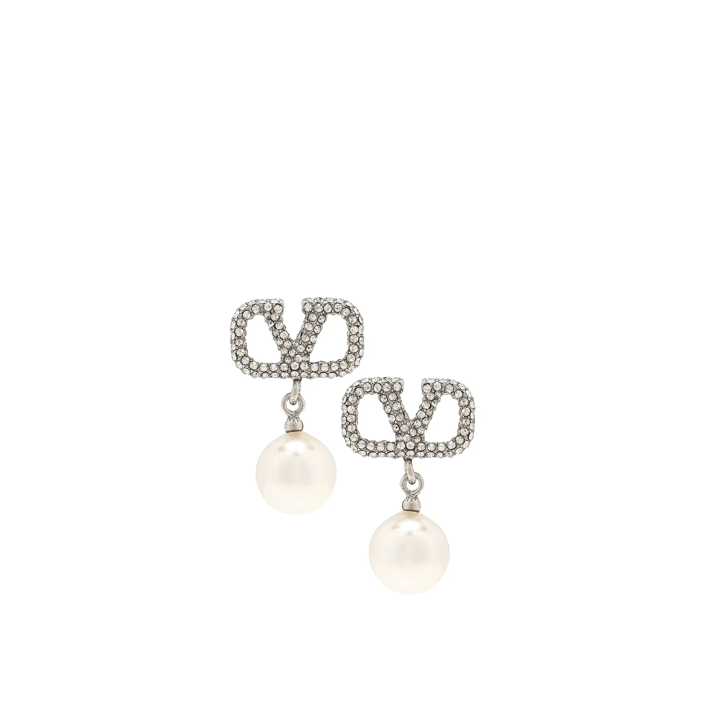 VLogo Pearl Drop Earrings, Palladium