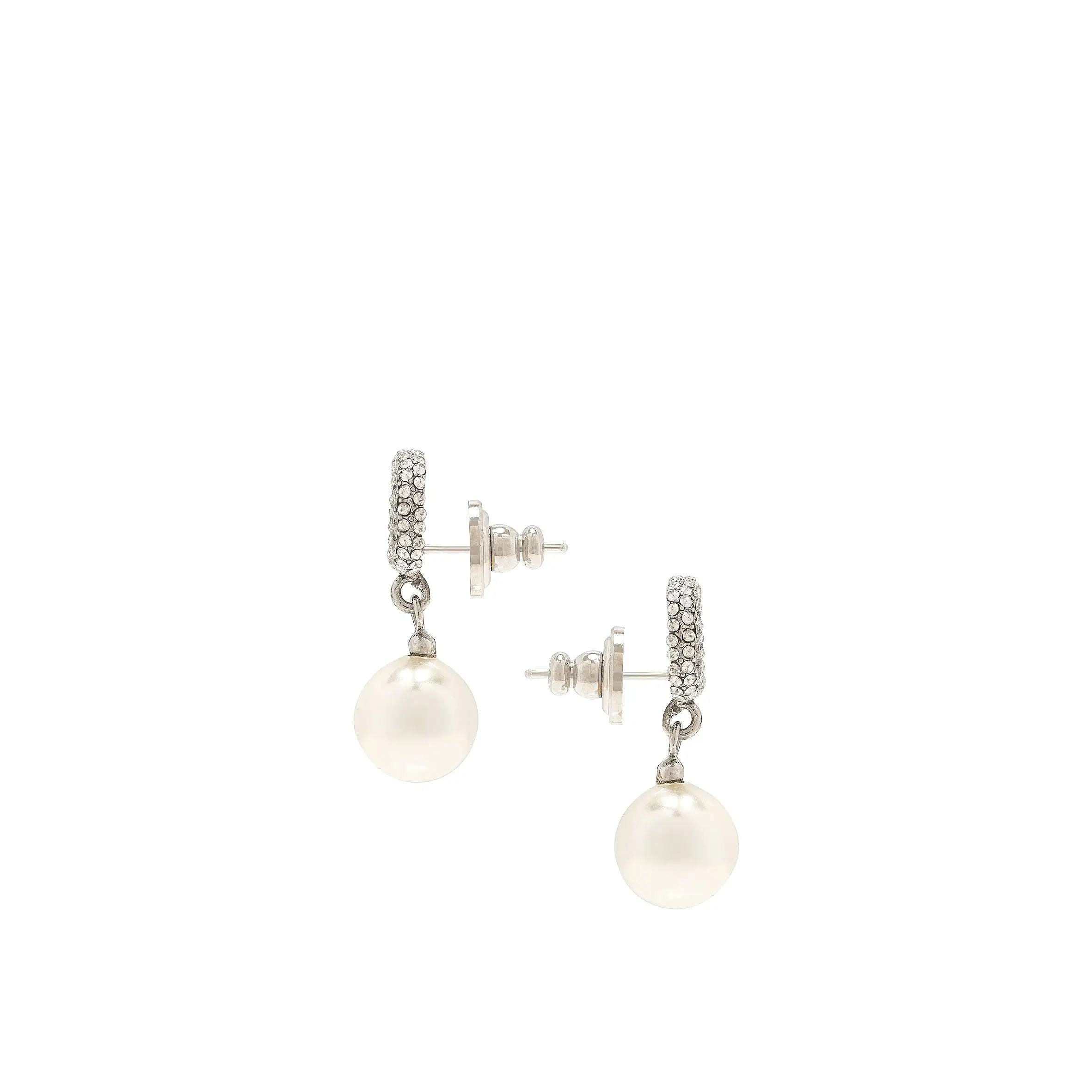 VLogo Pearl Drop Earrings, Palladium